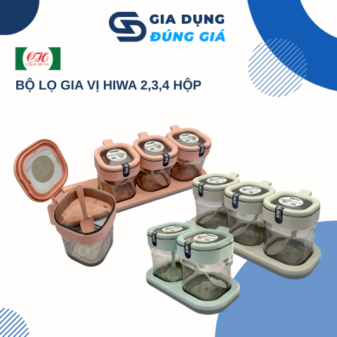 Bộ Đựng Gia Vị HIWA Nhựa PP Nguyên Sinh Bảo Quản Gia Vị Bộ 2/3/4 Hũ 400ml Kèm Khay Muỗng Nắp Kín Ngăn Kiến Chống Ẩm Mốc