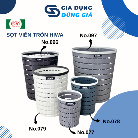 Sọt Viền Tròn HIWA Nhựa PP Cao Cấp Đựng Rác Văn Phòng Quần Áo, Lưu Trữ Đa Năng 5 Kích Thước Có Quai Xách Bền Bỉ Cứng Cáp