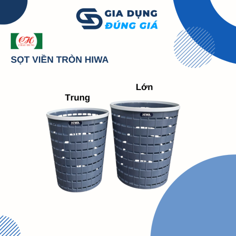 Sọt Viền Tròn HIWA Nhựa PP Cao Cấp Đựng Rác Văn Phòng Quần Áo, Lưu Trữ Đa Năng 5 Kích Thước Có Quai Xách Bền Bỉ Cứng Cáp